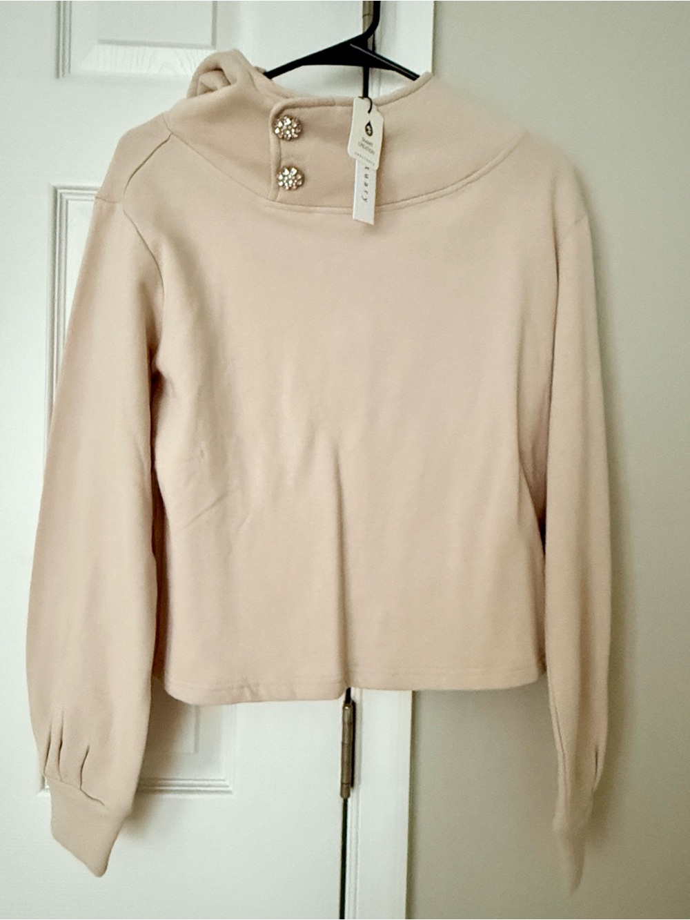 NWT Sanctuary Embellished Button Pullover Hoodie in Light Beige